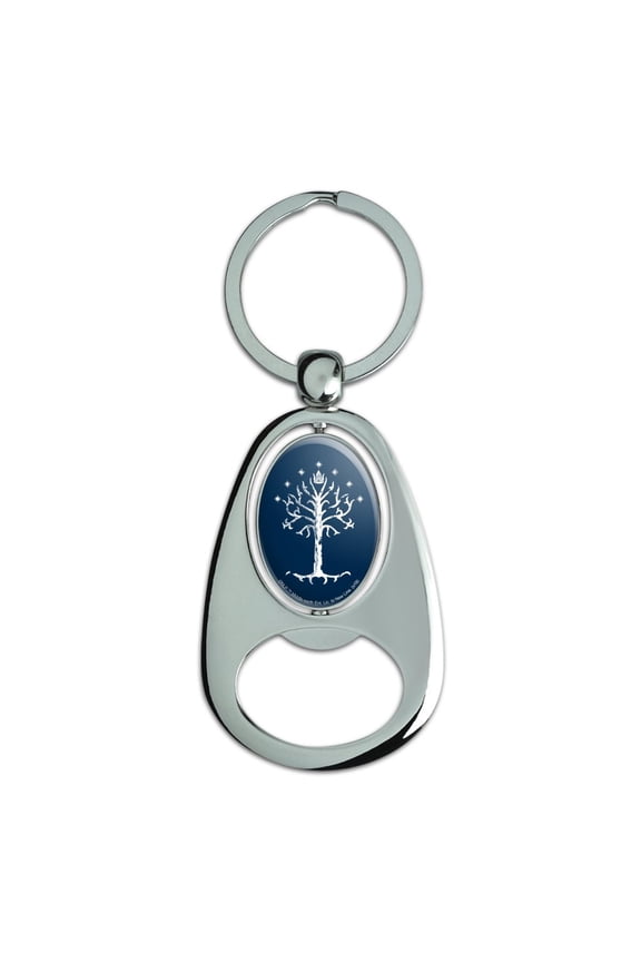 Tree of Gondor Keychain Chrome Metal Spinning Oval Bottle Opener
