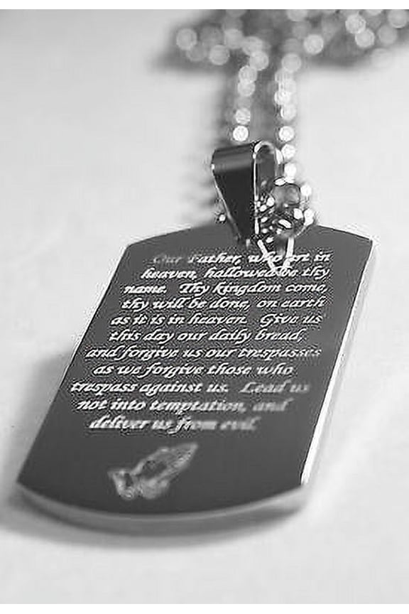 THE LORD'S PRAYER SOLID THICK STAINLESS STEEL HIGH SHINE DOG TAG NECKLACE