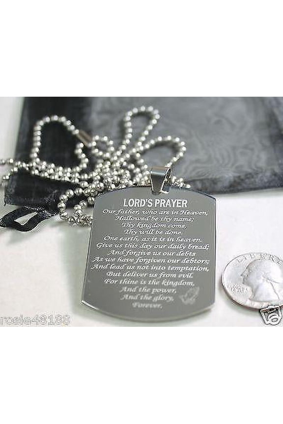 THE LORD'S PRAYER X LARGE THICK SOLID STAINLESS STEEL DOG TAG NECKLACE