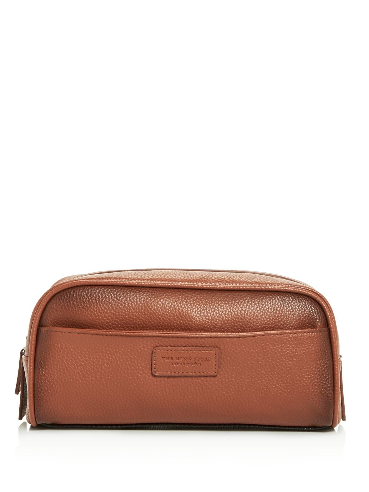 THE MENS STORE Men's Brown Leather Solid Logo Travel Kit