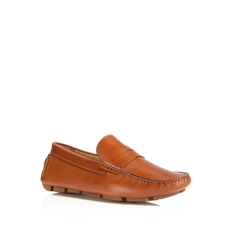 THE MENS STORE Mens Cognac Beige Moc Stitch Padded Penny Driver
