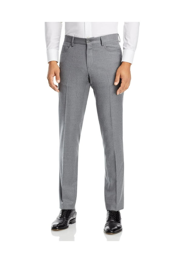 THE MENS STORE Mens Milano Gray Flat Front, Regular Fit Stretch Pants 32 Waist