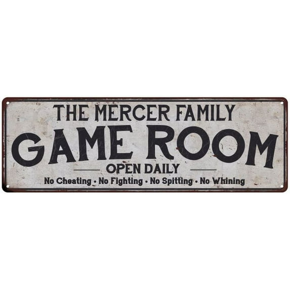 THE MERCER FAMILY Game Room Country Metal 6x18 Sign 106180042604