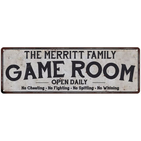 THE MERRITT FAMILY Gift Game Room Country Metal 6x18 Sign 206180042773