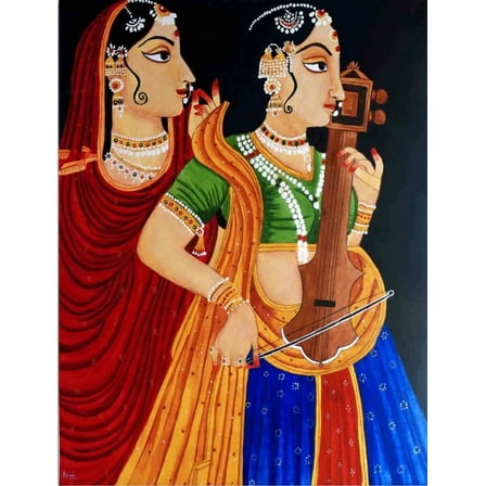 The Musicians, Hand Painted, Traditional Rajasthani Style Painting, Watercolour on Paper.