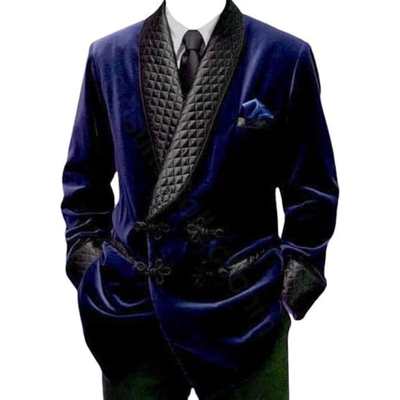 THE Men's Smoking Jacket Blue Quilted Robe 