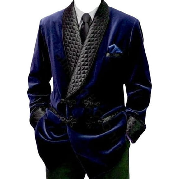 Men's Smoking Jacket Blue Quilted Robe