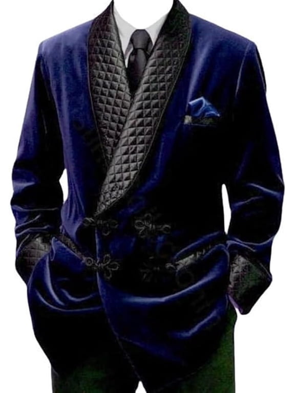 Men's Smoking Jacket Blue Quilted Robe