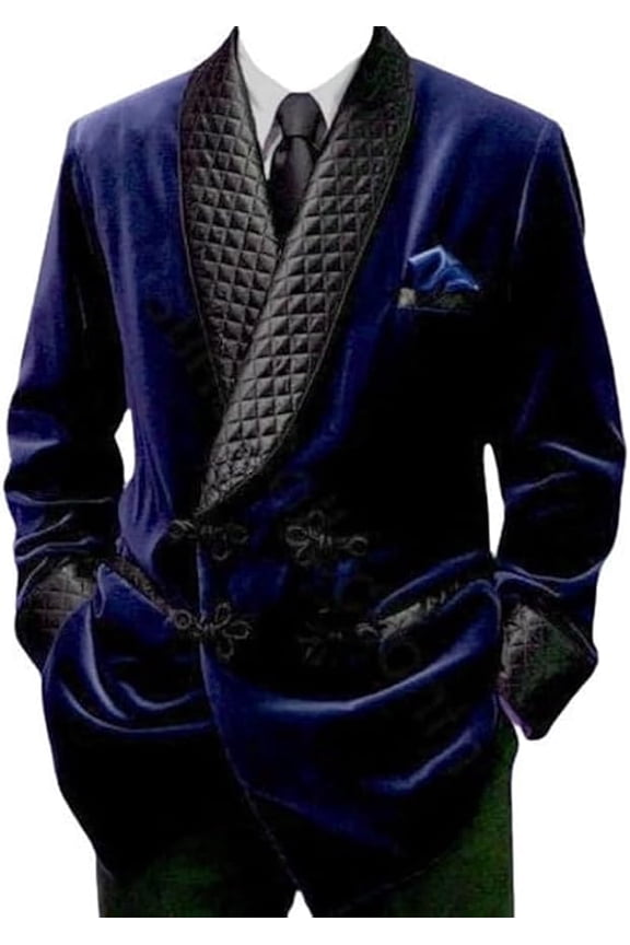 THE Men's Smoking Jacket Blue Quilted Robe 