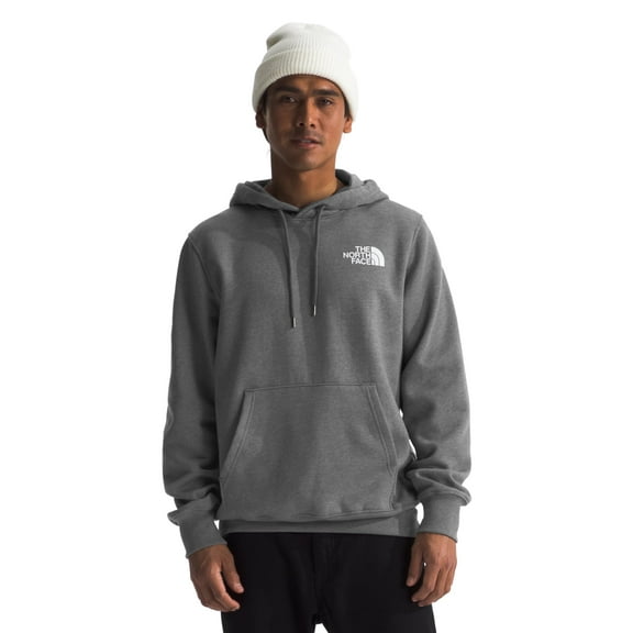 THE NORTH FACE Men's Box NSE Pullover Hoodie Standard and Big Size, TNF Medium Grey Heather/Crimson Orange, Small