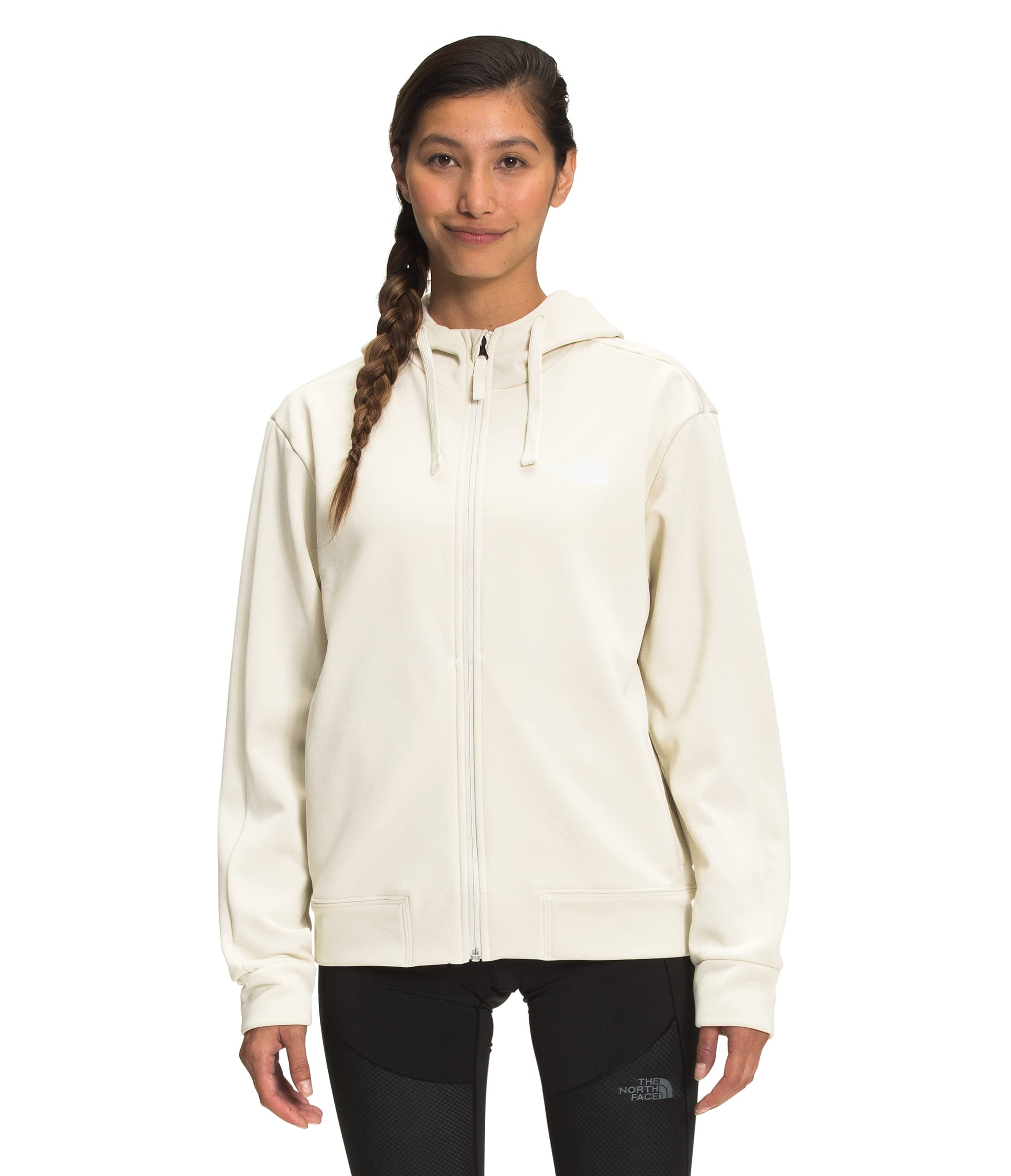THE NORTH FACE Women's Exploration Fleece Full Zip Hoodie, Vintage White Heather/TNF White Logo, X-Small