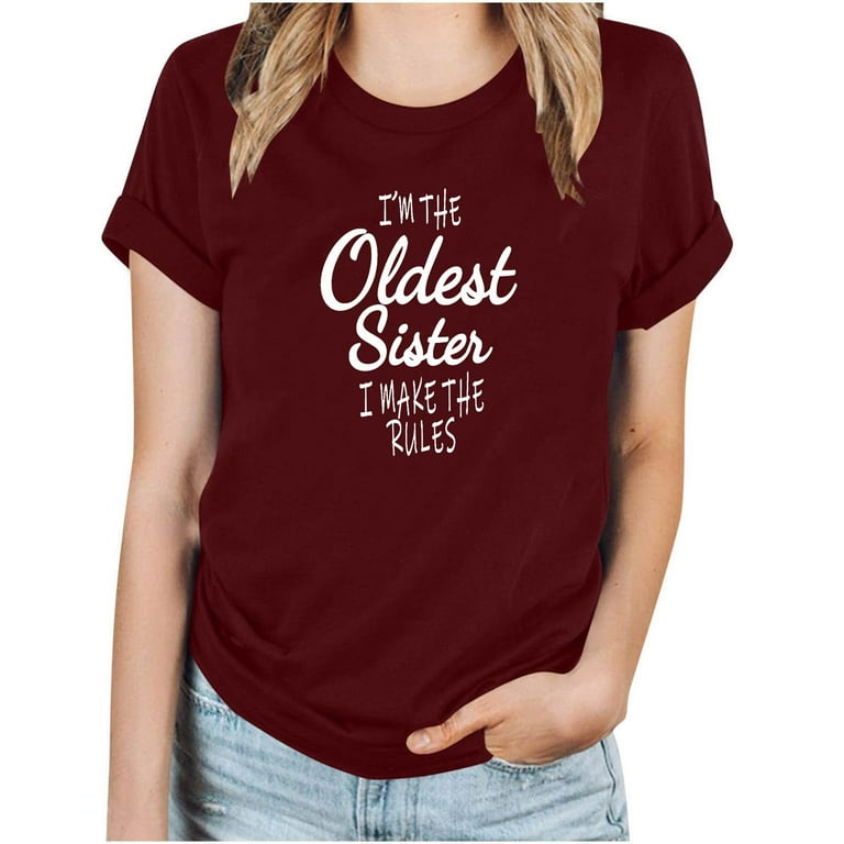 THE OLDEST SISTER T Shirts for Women Fashion Spring Savings SMihono Funny Letter T Shirts Tees Cap Sleeve Short Sleeve Blouse Basic Loose Fit Casual Dressy Tops Trendy 2024 Workout Red 14 Walmart