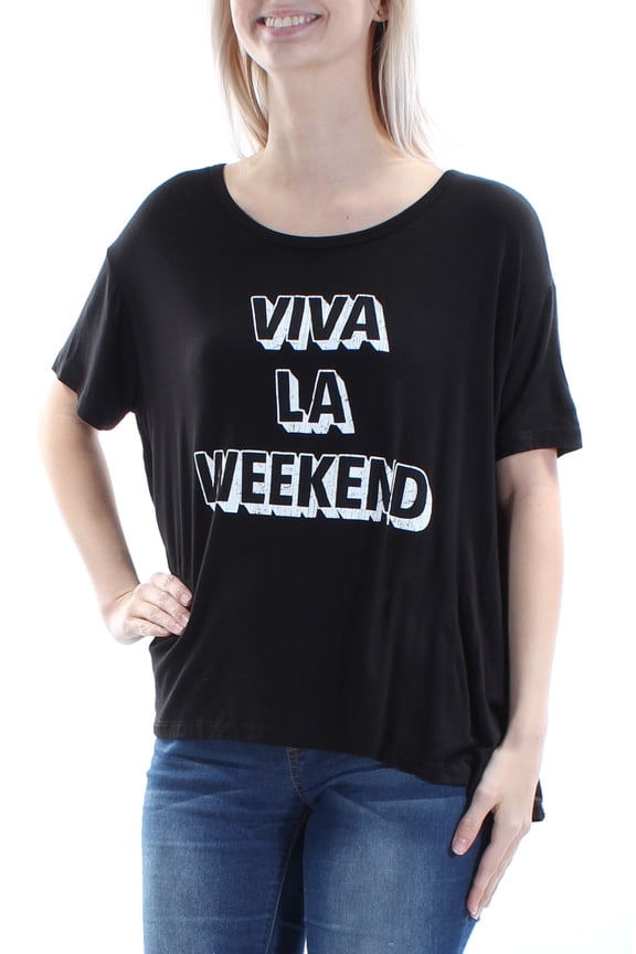 THE ORIGINAL RETRO BRAND Womens Black Viva Wknd Short Sleeve Top Size: S