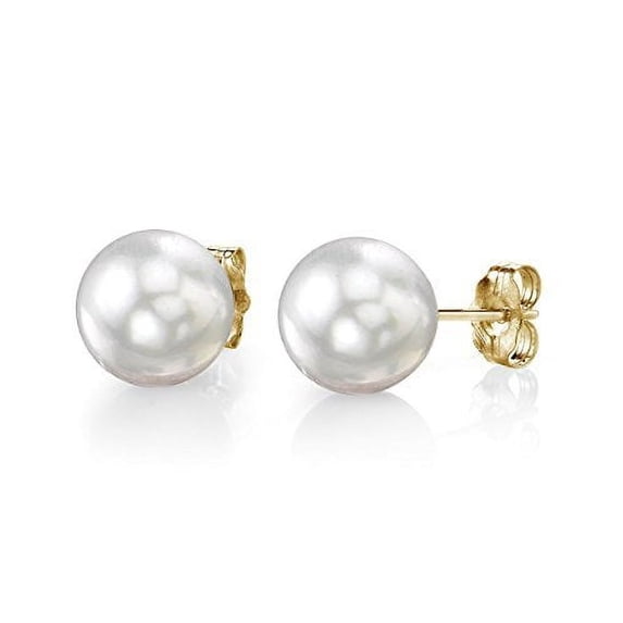 THE PEARL SOURCE 14K Gold 10-11mm AAAA Quality Round White South Sea Cultured Pearl Stud Earrings for Women