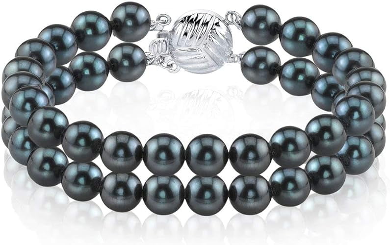 THE PEARL SOURCE 14K Gold 7-7.5mm AAA Quality Round Black Akoya Cultur 7.0-7.5mm White Akoya Round Pearl Stud Earrings