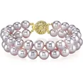 thumbnail image 1 of THE PEARL SOURCE 14K Gold 7-8mm AAA Quality Round Pink Freshwater Cultured Pearl Double Strand Bracelet for Women, 1 of 1