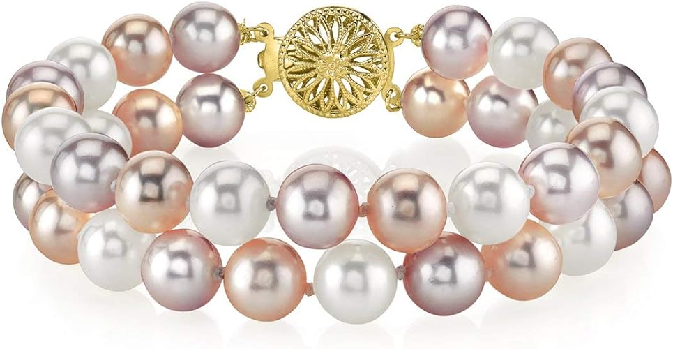 The Pearl Source 14Kゴールド AAA品質 ラウンド ホワイト 養殖淡水真珠ネックレス レディース 長さ18インチ並行輸入