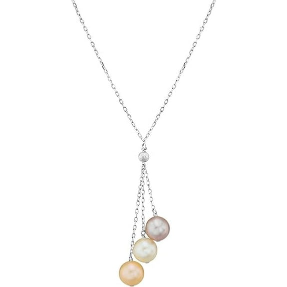 THE PEARL SOURCE 14K Gold 7-8mm Round Multicolor Freshwater Cultured Pearl Tincup Cluster Necklace for Women in 18" Princess Length