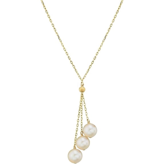 THE PEARL SOURCE 14K Gold 7-8mm Round White Freshwater Cultured Pearl Tincup Cluster Necklace for Women in 16" Choker Length