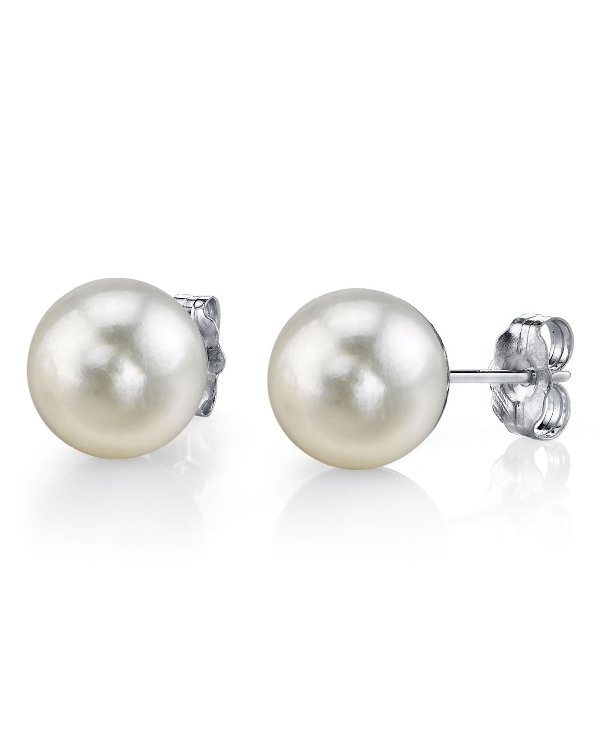 THE PEARL SOURCE 14K Gold 8.5-9mm Hanadama Quality Round White Akoya Cultured Pearl Pearl Stud Earrings for Women