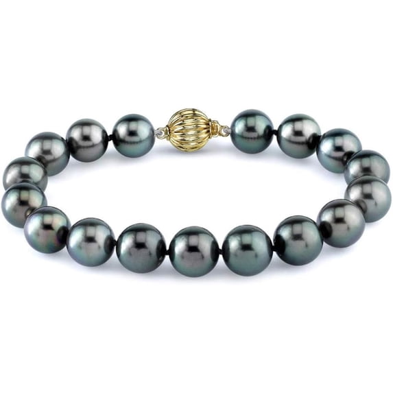 THE PEARL SOURCE 14K Gold 8-9mm Round Black Tahitian South Sea Cultured Pearl Bracelet for Women