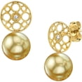thumbnail image 1 of THE PEARL SOURCE 14K Gold 8-9mm Round Genuine Golden South Sea Cultured Pearl & Diamond Faye Earrings for Women, 1 of 1