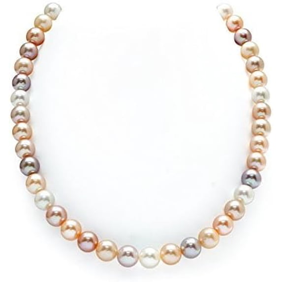 THE PEARL SOURCE 14K Gold 9-10mm AAAA Quality Multicolor Freshwater Cultured Pearl Necklace for Women in 18" Princess Length