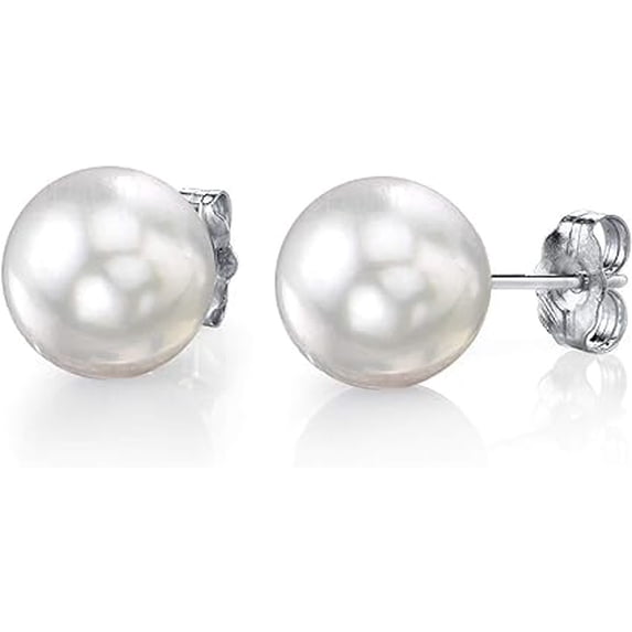 THE PEARL SOURCE 14K Gold 9-10mm Round White South Sea Cultured Pearl Stud Earrings for Women
