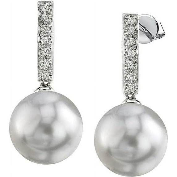 THE PEARL SOURCE 14KGold 11-12mm Round White South Sea Cultured Pearl Dangling Diamond Earrings