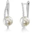 thumbnail image 1 of THE PEARL SOURCE 18K Gold 8-9mm AAAA Quality Round Genuine White Freshwater Cultured Pearl & Diamond Eliza Earrings for Women, 1 of 1