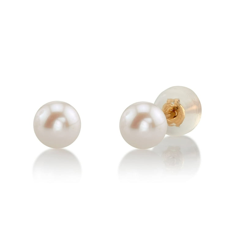 14K Yellow Gold 5-6 mm Cultured White Freshwater Pearl Earrings