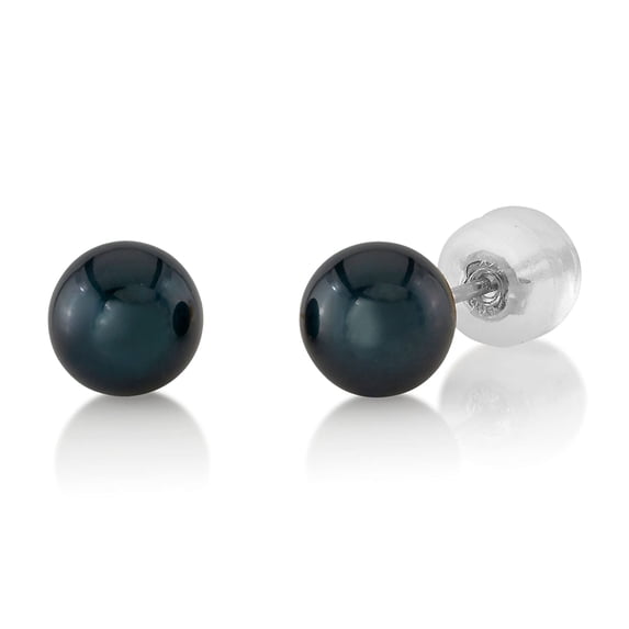 THE PEARL SOURCE 8.5-9.0mm Black Japanese Akoya Real Pearl Earrings for Women - 14k Gold Stud Earrings | Hypoallergenic Earrings with Genuine Cultured Pearls