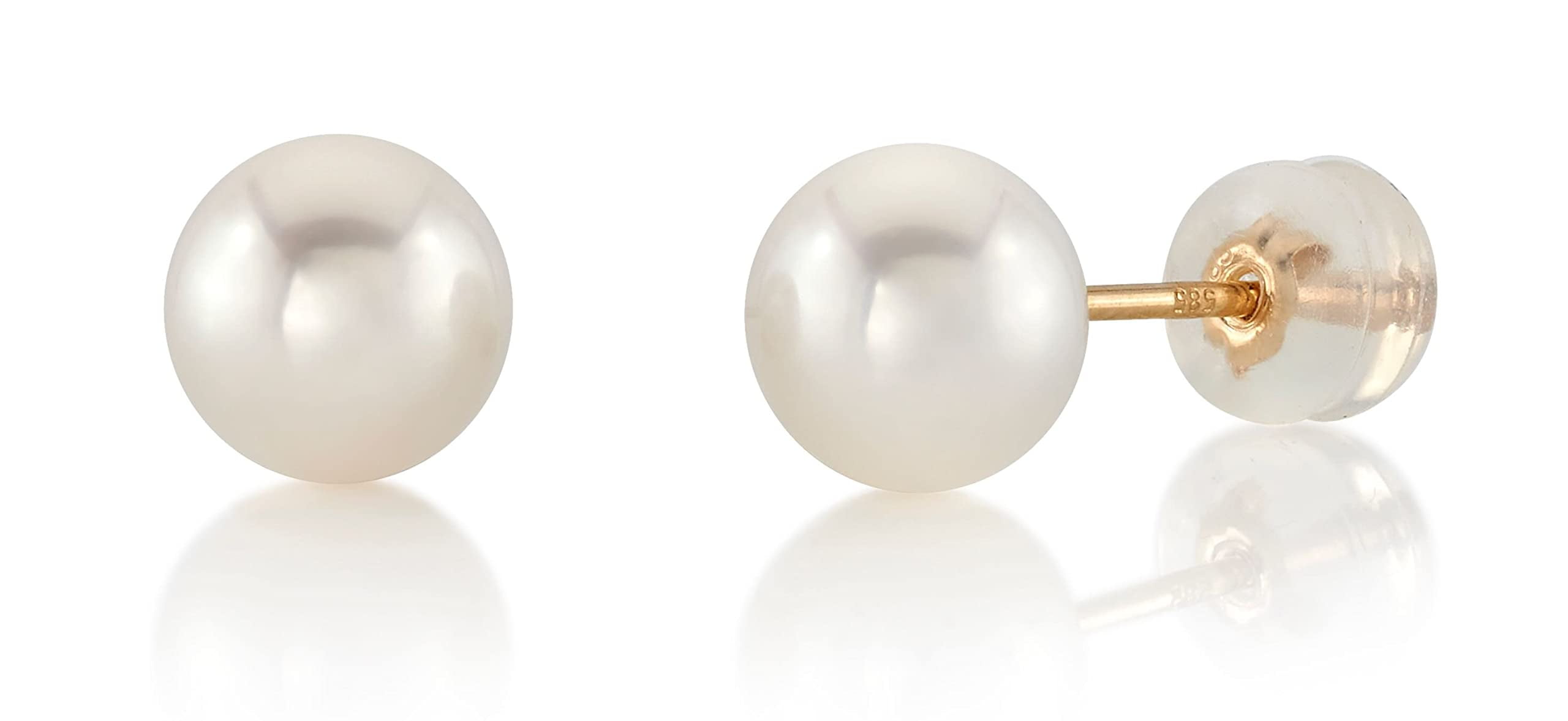 THE PEARL SOURCE Round White Freshwater Real Pearl Earrings for Women ...