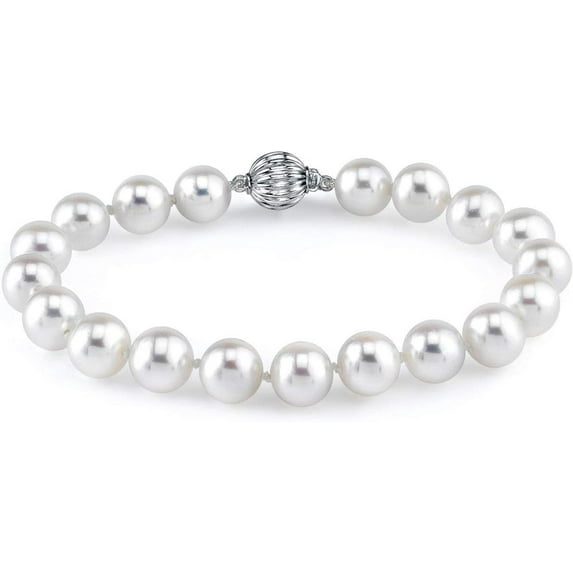 THE PEARL SOURCE Sterling Silver 7-8mm AAA Quality Round White Freshwater Cultured Pearl Bracelet with Gabriella Clasp for Women