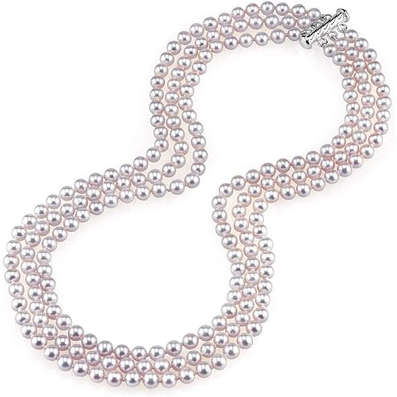 THE PEARL SOURCE Sterling Silver 7-8mm AAAA Quality Round Pink Freshwater Cultured Pearl Triple Strand Necklace for Women in 17-19" Princess Length