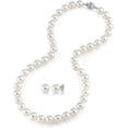 thumbnail image 1 of THE PEARL SOURCE Sterling Silver 9-10mm Round White Freshwater Cultured Pearl Necklace & Earrings Set with Gabriella Clasp in 18" Princess Length for Women, 1 of 1