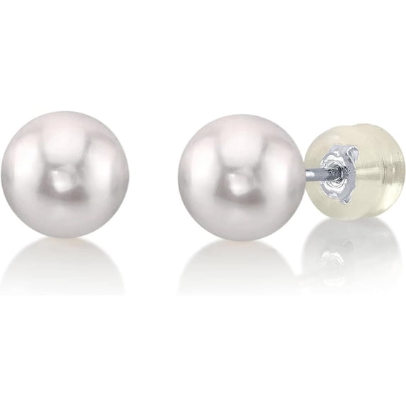 THE PEARL SOURCE White Japanese Akoya Real Pearl Earrings for Women - 14k Gold Stud Pearl Earrings | Hypoallergenic Earrings with Genuine Cultured Pearls, 4.5-5.0mm