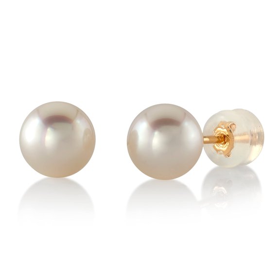 THE PEARL SOURCE White Japanese Akoya Real Pearl Earrings for Women - 14k Gold Stud Pearl Earrings | Hypoallergenic Earrings with Genuine Cultured Pearls, 8.0-8.5mm
