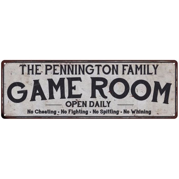 THE PENNINGTON FAMILY Gift Game Room Chic Metal 6x18 Sign 206180042993