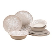 The Pioneer Woman Daisy 12-Piece Bamboo Melamine Dinnerware Set, Beige