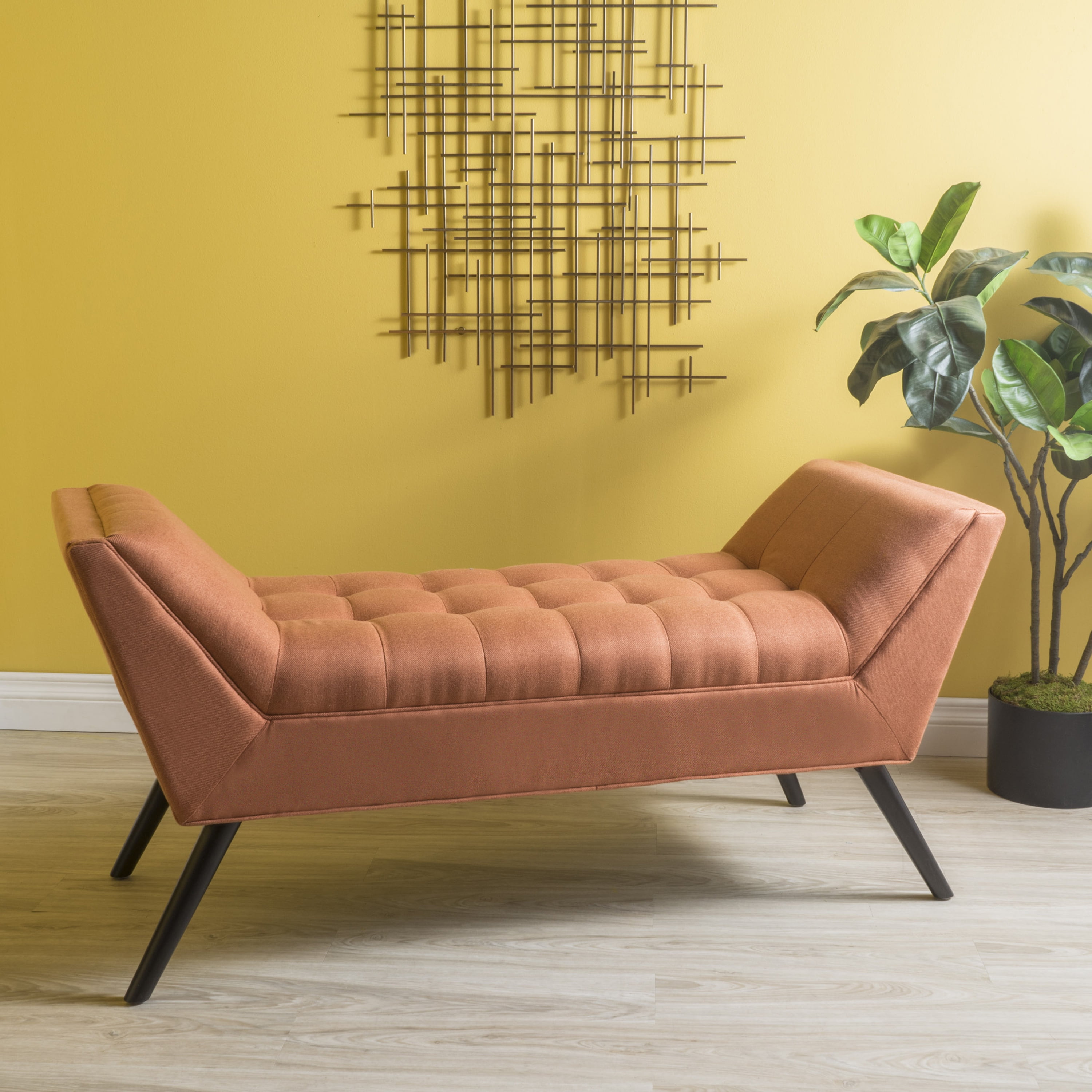 THE POP HOME Orange Upholstered Bench, Sturdy Material, Soft and