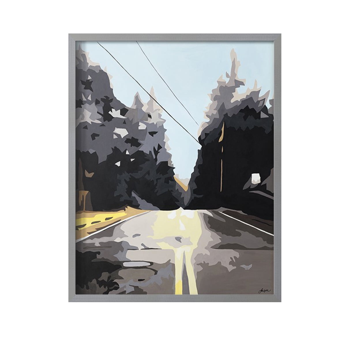 THE ROAD LESS TRAVELED Framed Print in Gray Solid Wood Framed Print No Nail Hanging