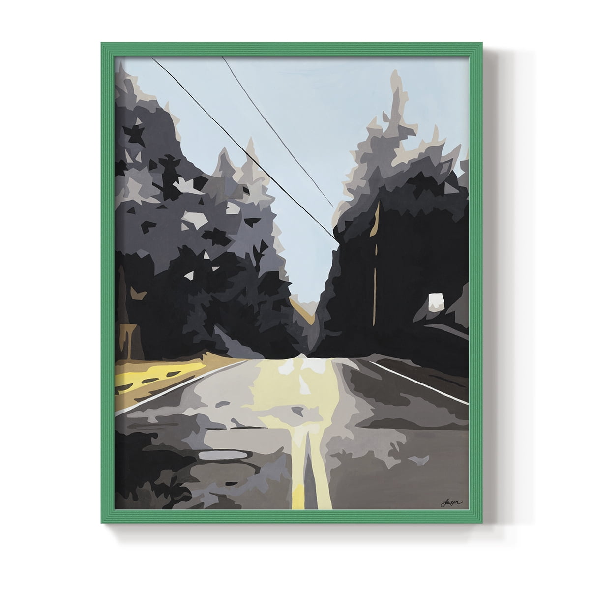 THE ROAD LESS TRAVELED Framed Print in Green Solid Wood Framed Print No Nail Hanging