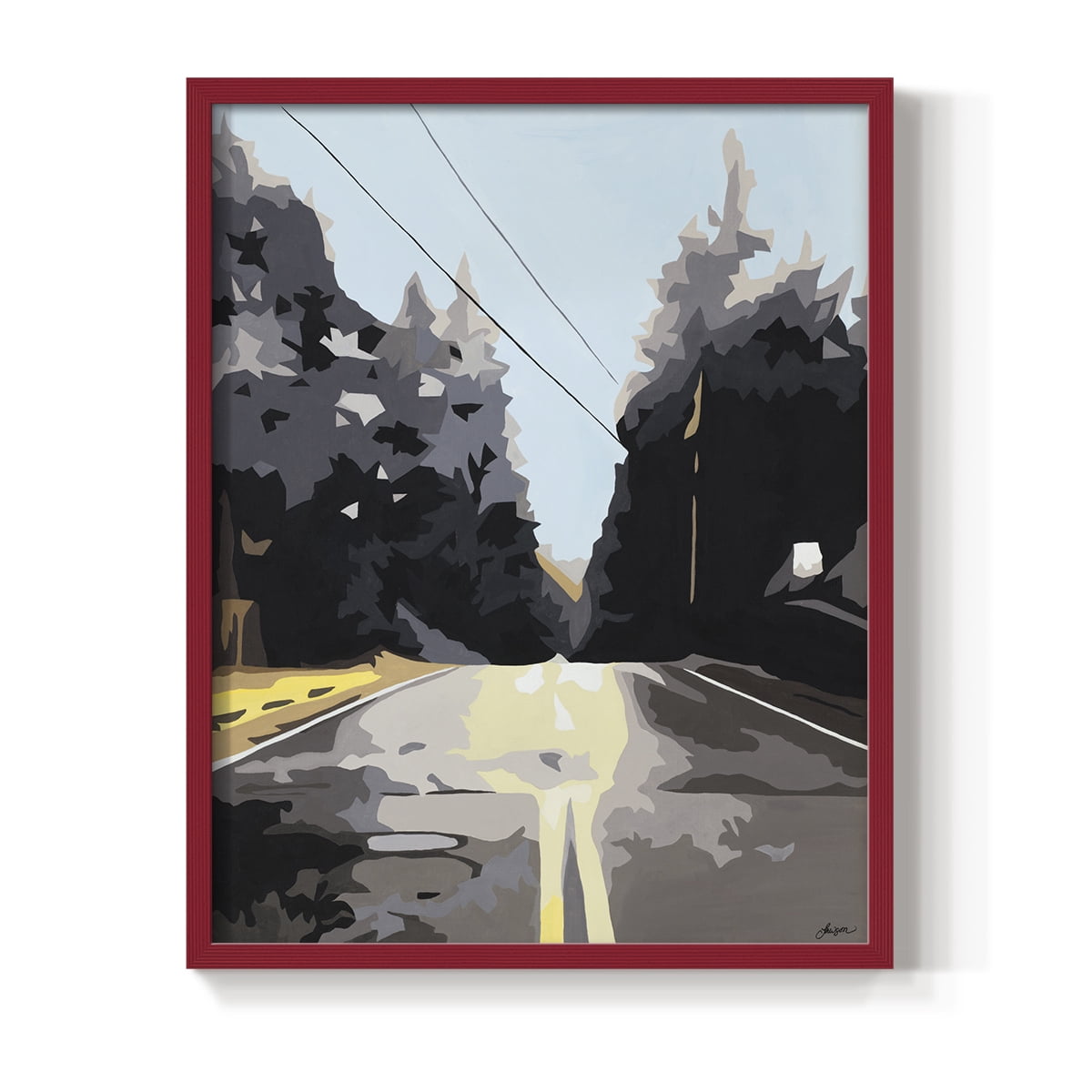 THE ROAD LESS TRAVELED Framed Print in Red Solid Wood Framed Print No Nail Hanging