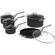 Starfrit The Rock 10-Piece Cookware Set with Stainless Steel Handles - 1 quart Saucepan, 2 quart Saucepan, 3 quart Saucepan, 6 quart Saucepan, Lid, 11" Diameter Frying Pan - Forged Aluminum Base,