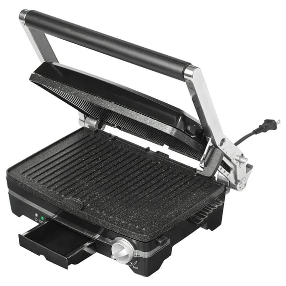 THE ROCK by Starfrit 10" x 7.8" Panini Maker with Reversible Plates, Black, 024505-002-0000