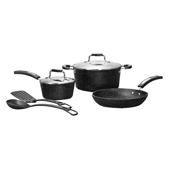 THE ROCK by Starfrit 7-Piece Non-Stick Aluminum Cookware Set with Bakelite Handles, Black, 030903-002-0000