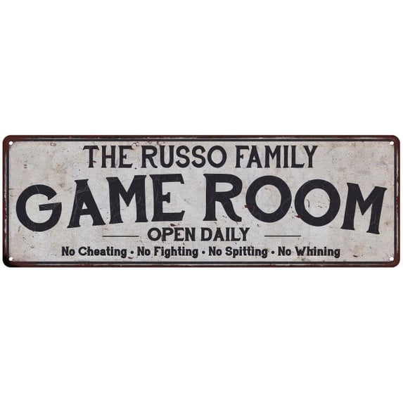 THE RUSSO FAMILY Game Room Country Metal 6x18 Sign 106180042287