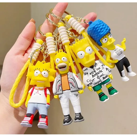 THE SIMPSONS Keychain 3D Silicone Pendant Accessories, SET of 4, for Backpack, Purse, Handbag