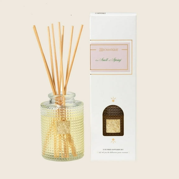 Aromatique The Smell of Spring Reed Diffuser Set Glass Bottle, Fragrance Oil and Bamboo Reeds for Home Dcor and Gift